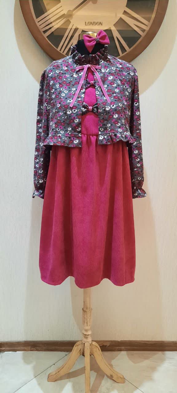 کت سارافون مخمل کبریتی و لینن کرکی دخترانه مهمیس مدل مهرگل