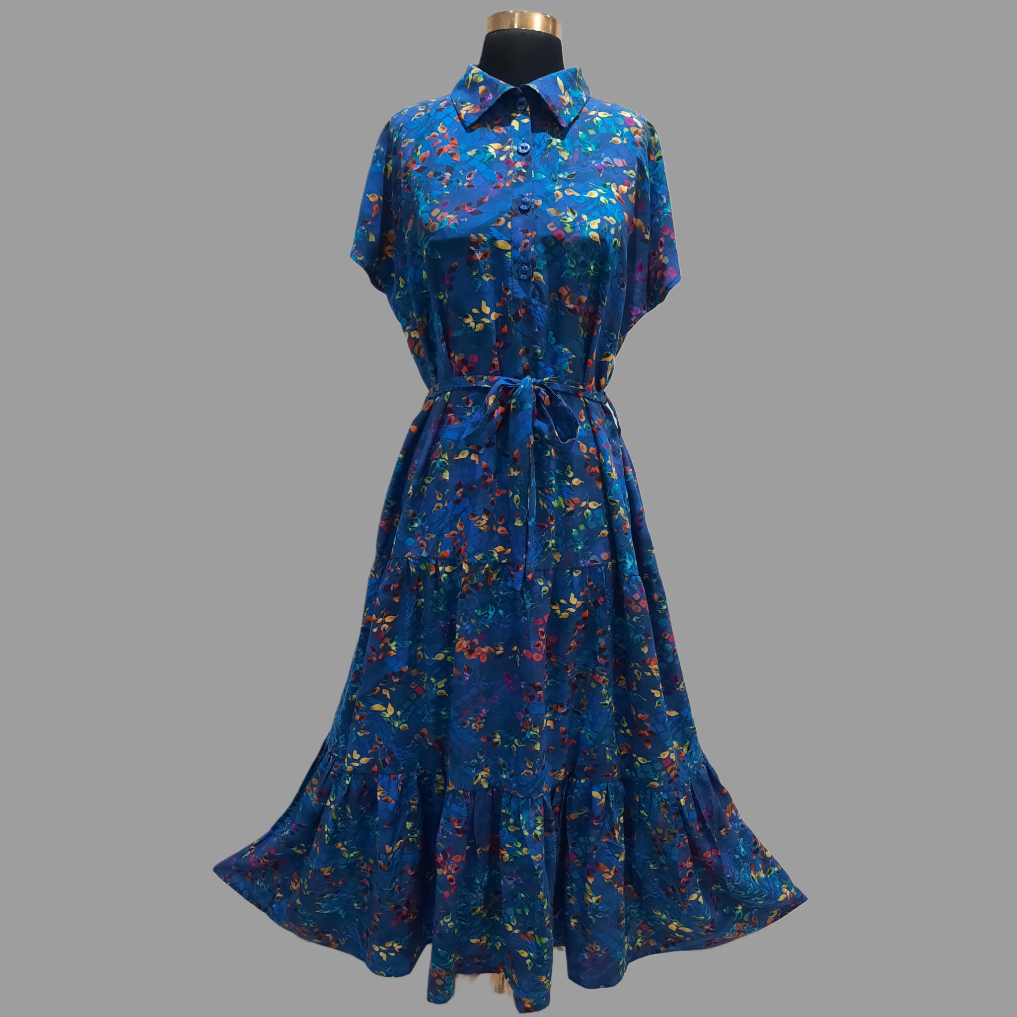 پیراهن نخی چین دار آستین کوتاه زنانه