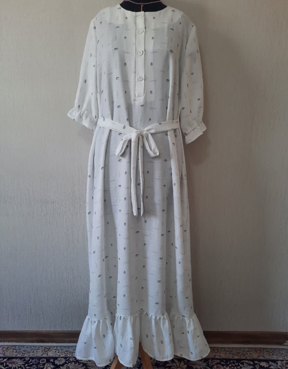 پیراهن بلند صوفیا گل گچی سفید آستین کوتاه مهمیس