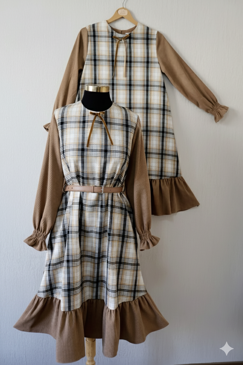 پیراهن پاییزه چارخونه کشمیر پشمی سپاهان، مهمیس، مدل"مهربان"